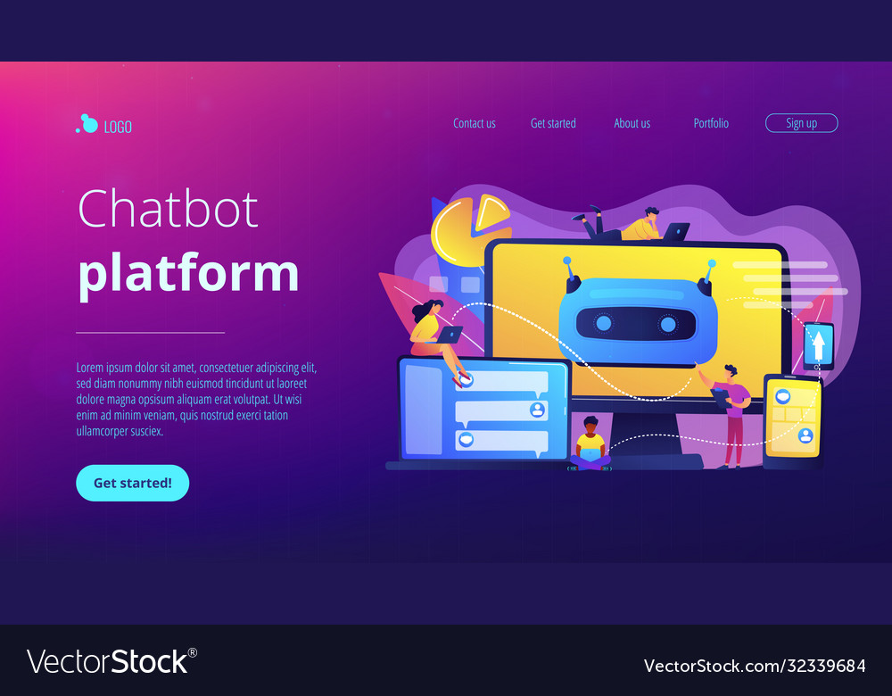 Chatbot development platformconcept landing page vector image Chatbot development platformconcept landing page