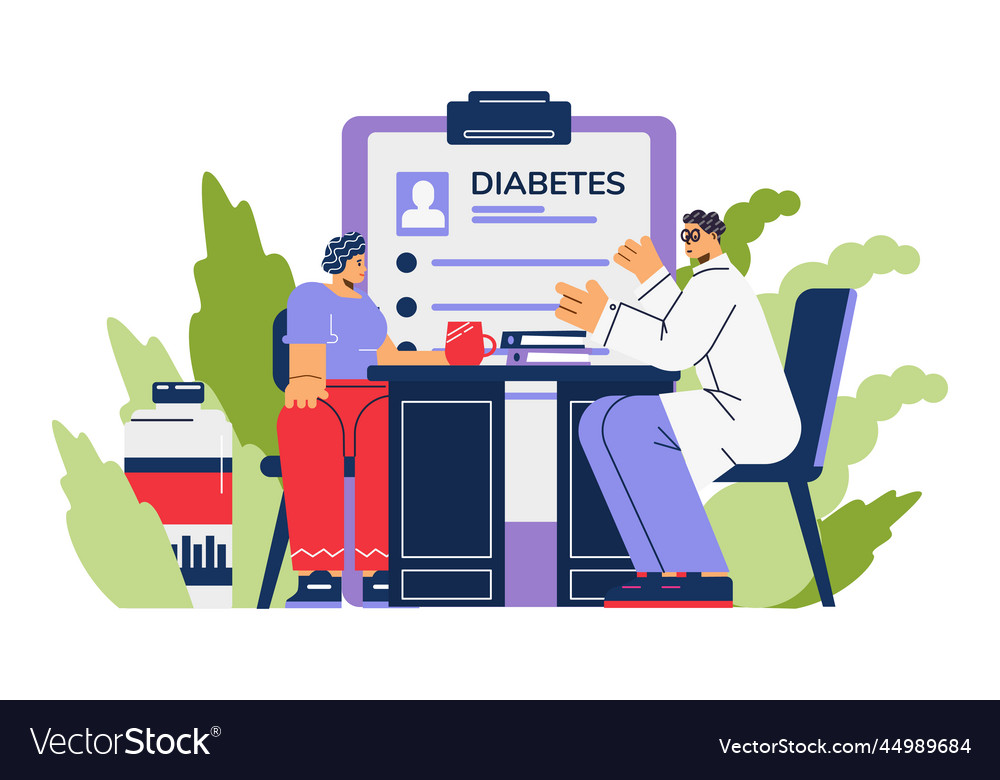 Arzt erklärt Diät- und Medizinvorschriften vector image Arzt erklärt Diät- und Medizinvorschriften