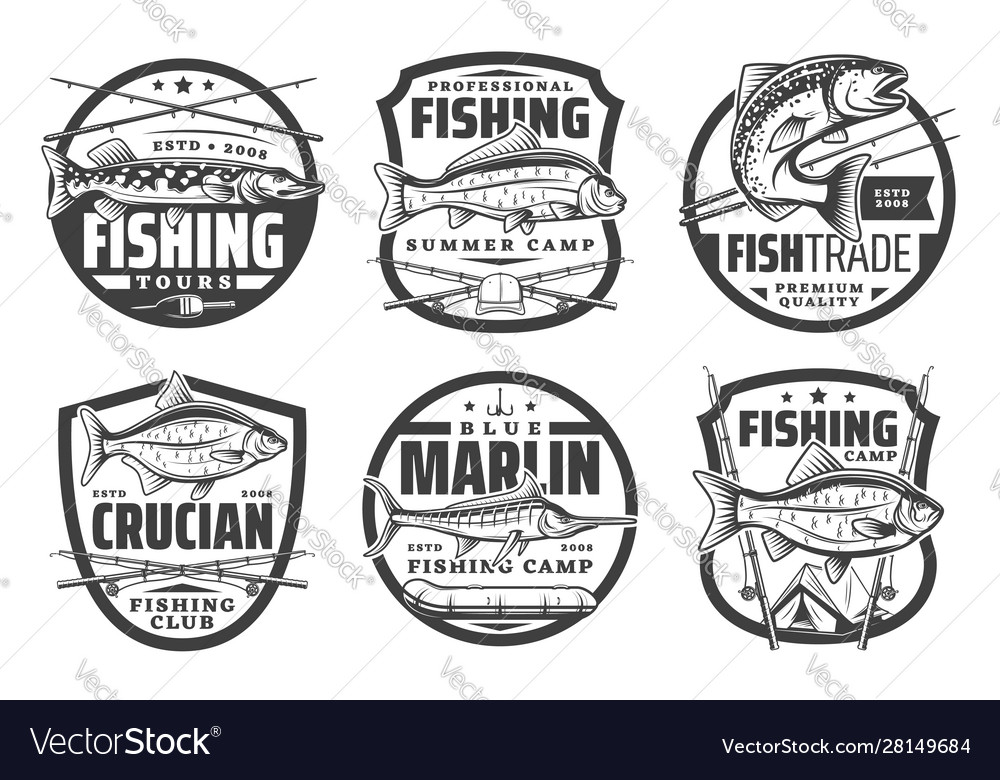 Fisher club camping fishing tours big fish catch Vector Image