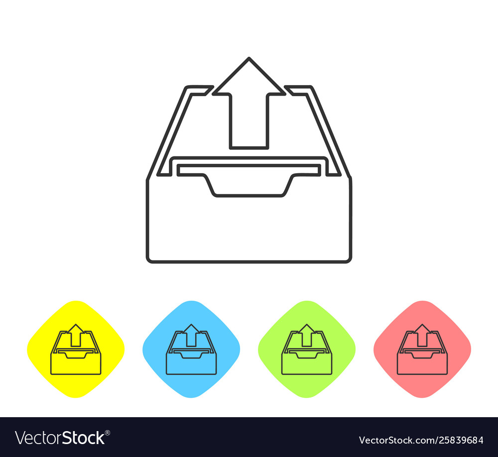 Grey line upload inbox icon isolated on white vector image Grey line upload inbox icon isolated on white