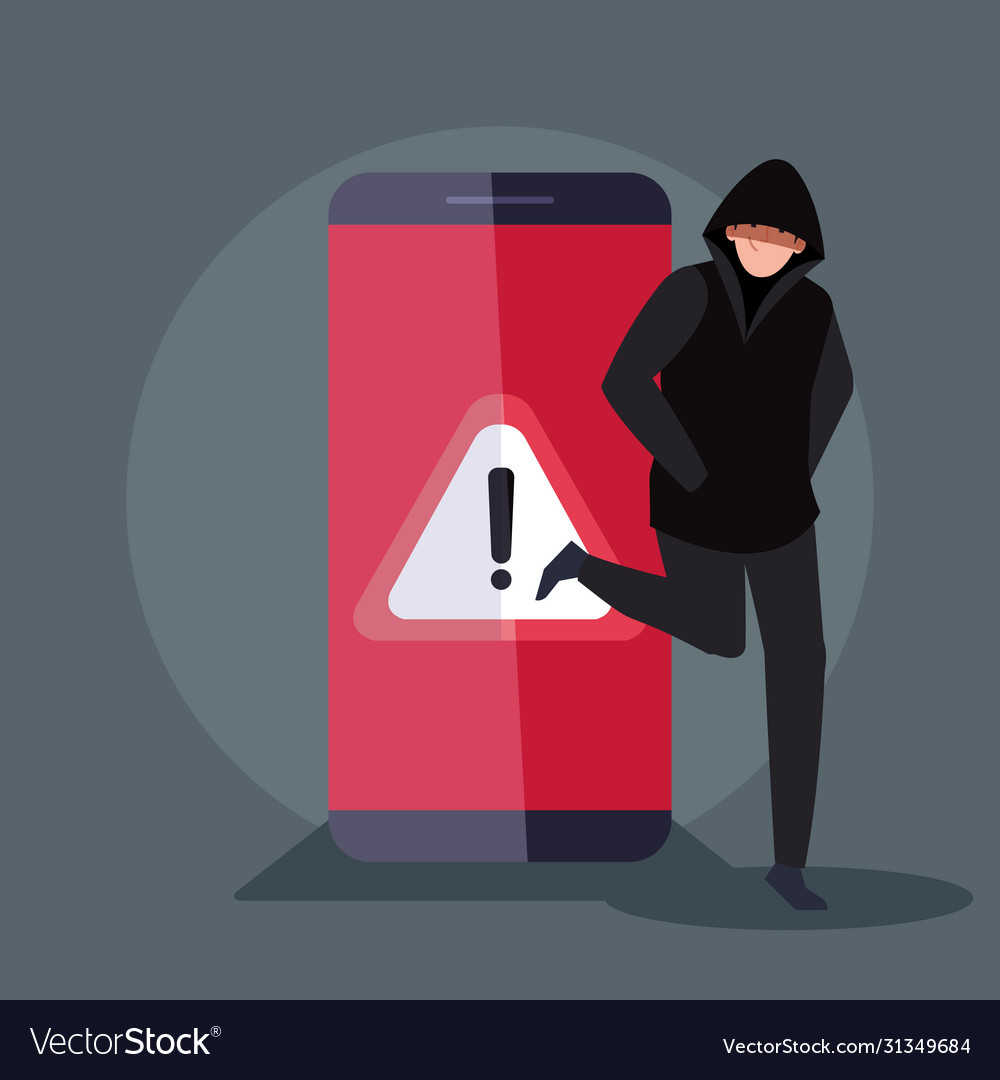 Hacker with smartphone device icon vector image Hacker with smartphone device icon