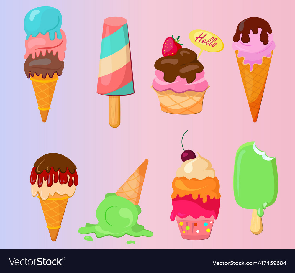 Ice cream set on gradient background Royalty Free Vector