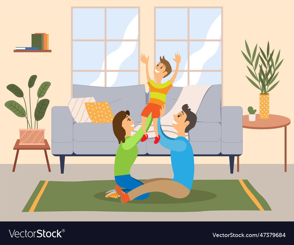 Parents throwing son and catching mother father Vector Image