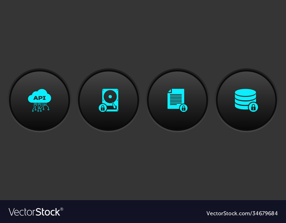 Set cloud api interface hard disk drive and lock vector image Set cloud api interface hard disk drive and lock