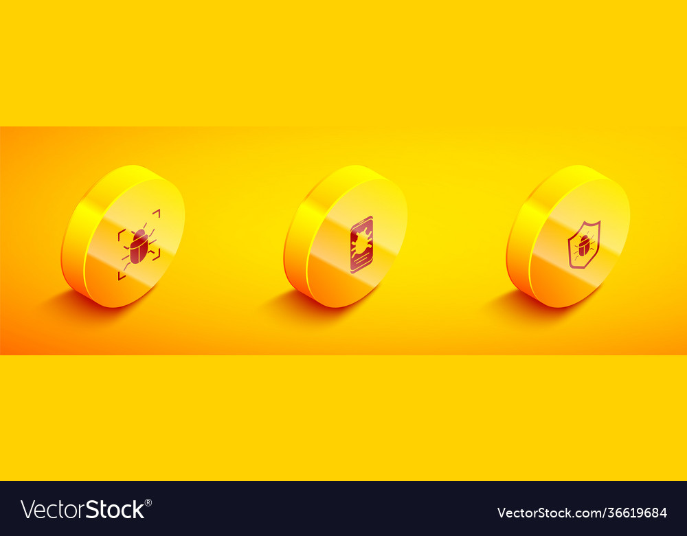 Set isometric system bug on mobile and icon vector image Set isometric system bug on mobile and icon
