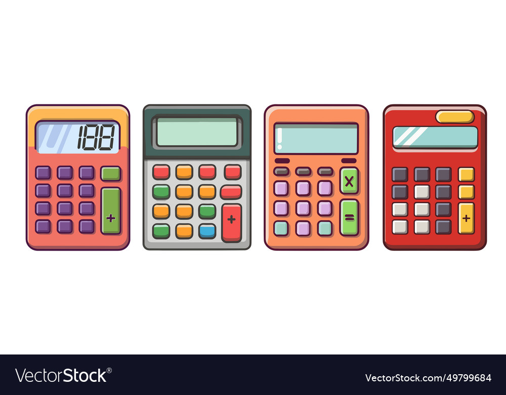 Set of colorful calculator icons isolated vector image Set of colorful calculator icons isolated