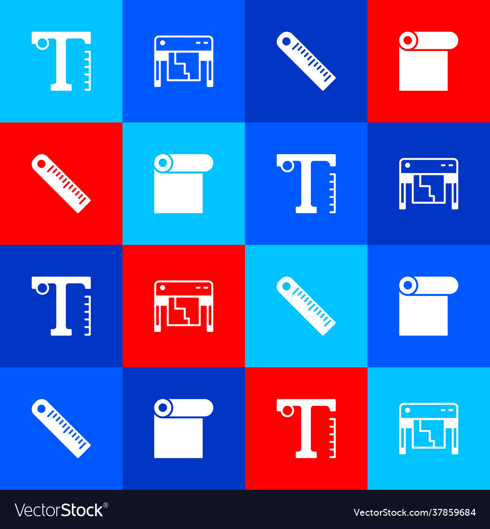 Set text plotter ruler and roll paper icon Vector Image Set text plotter ruler and roll paper icon