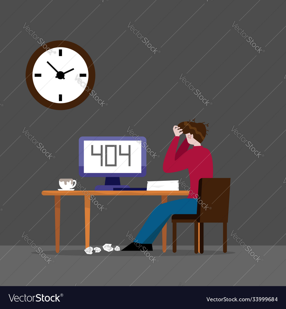 Working man and error 404 on computer cartoon