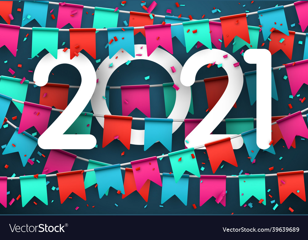 2021 paper sign on multicolored flag garland