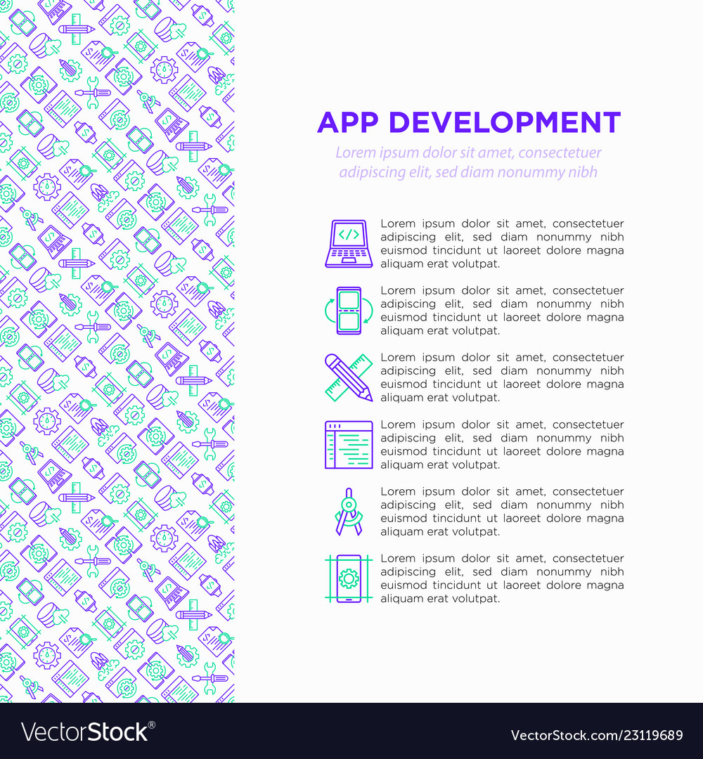 App development concept with thin line icons vector image App development concept with thin line icons