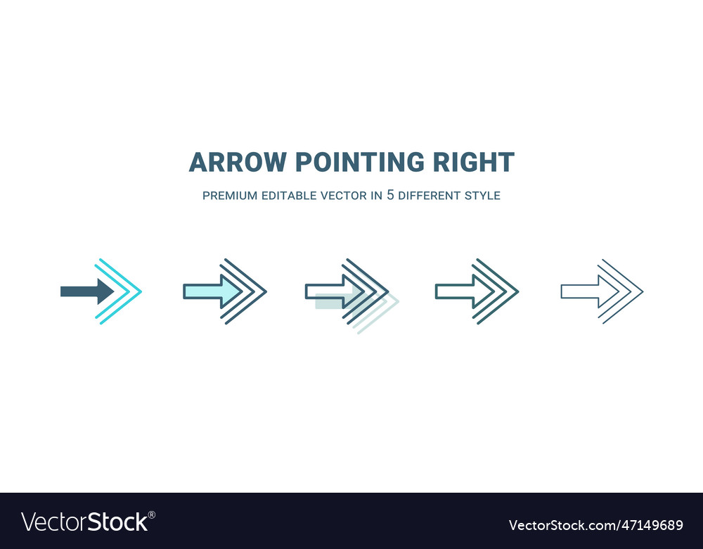 Arrow pointing right icon in 5 different style vector image Arrow pointing right icon in 5 different style