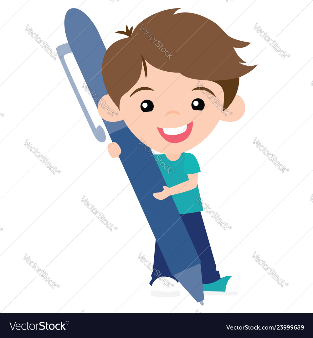 Cute pen pal boy with pen Royalty Free Vector Image