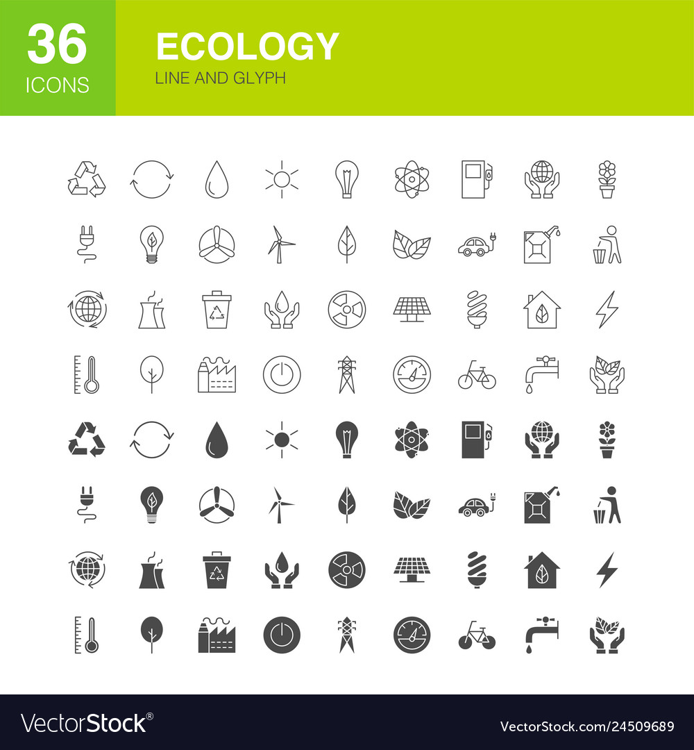 Ecology line web glyph icons Royalty Free Vector Image