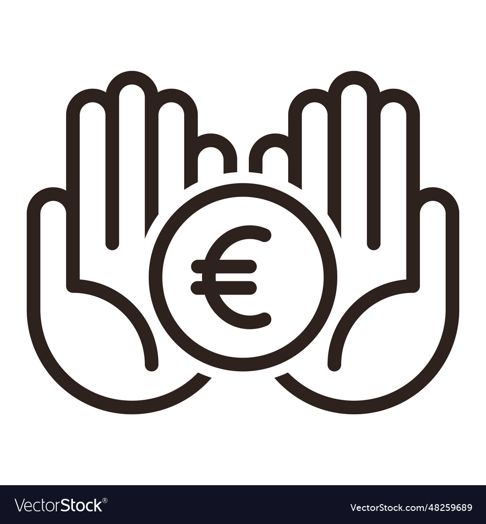 Hands And Euro Sign Save Money Icon Salary Vector Image