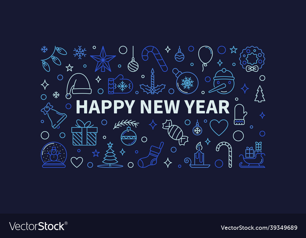 Happy new year banner modern outline colored Vector Image