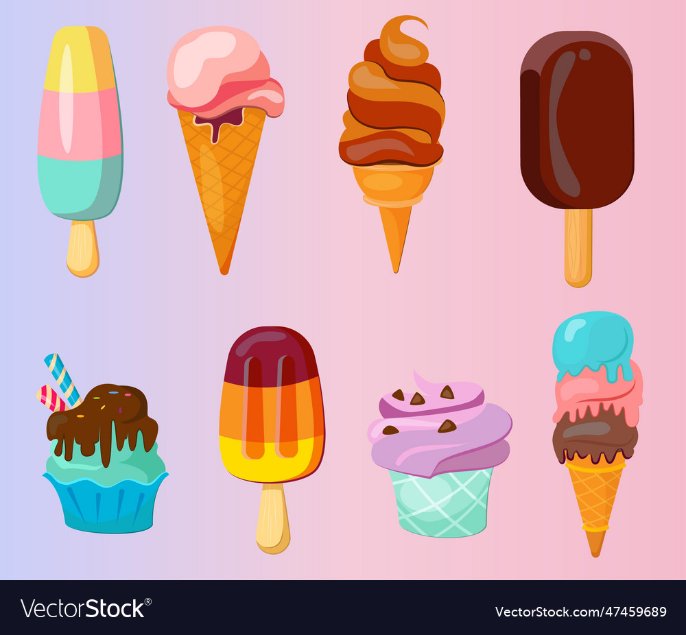 Ice cream set on gradient background Royalty Free Vector