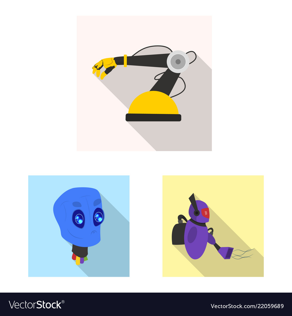 Isolated object of robot and factory logo set vector image Isolated object of robot and factory logo set