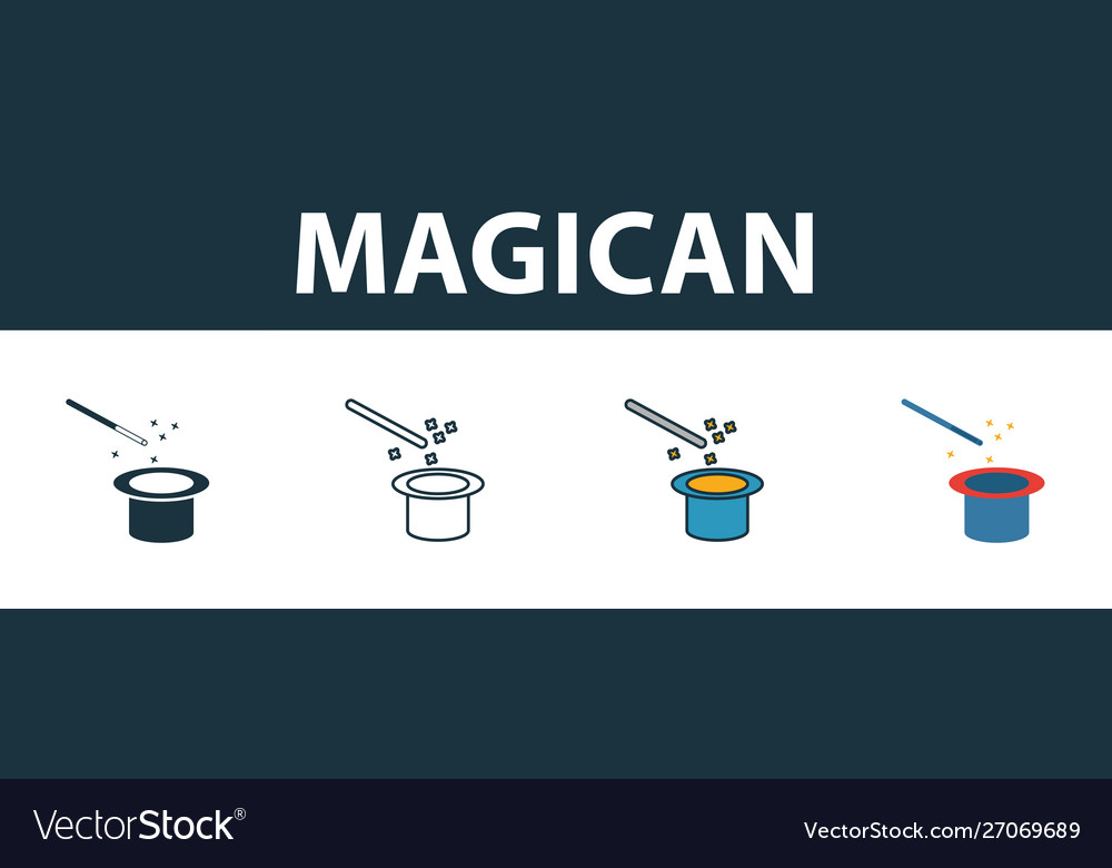 Magician icon set four elements in different vector image Magician icon set four elements in different