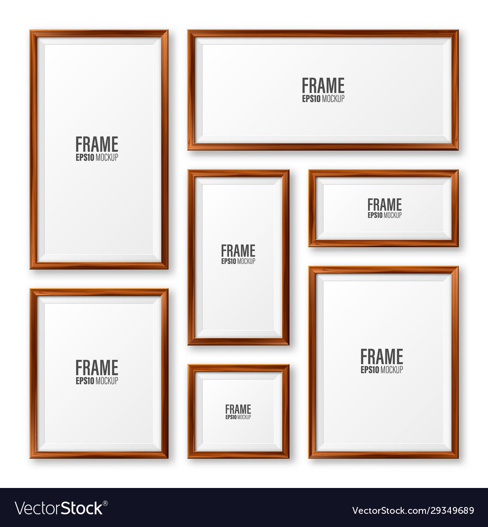Realistic blank wooden picture frames collection Vector Image