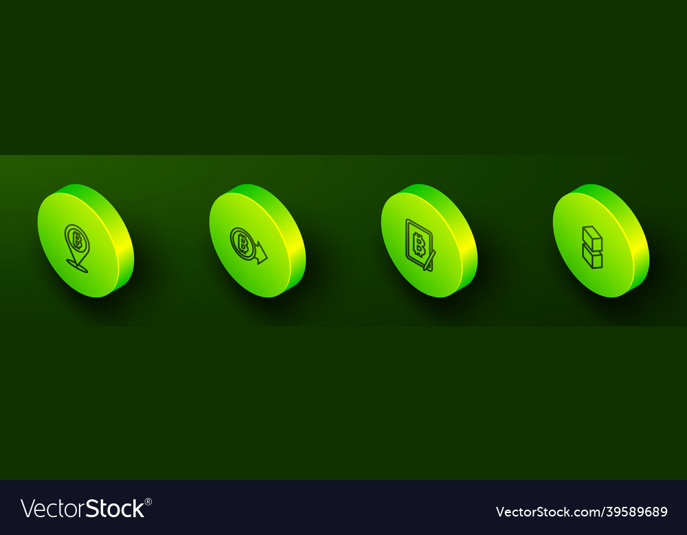 Set isometric line bitcoin mining from vector image Set isometric line bitcoin mining from