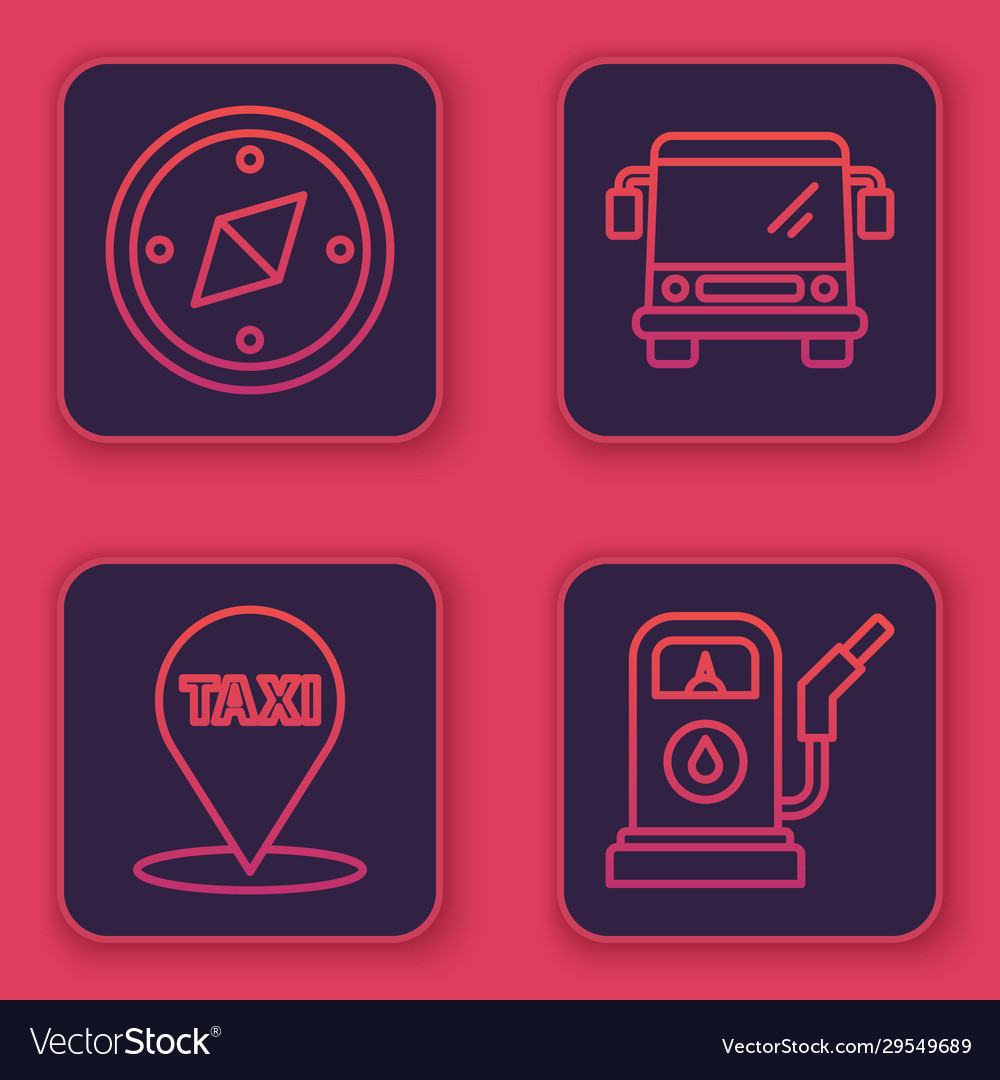 Set line compass map pointer with taxi bus Vector Image Set line compass map pointer with taxi bus