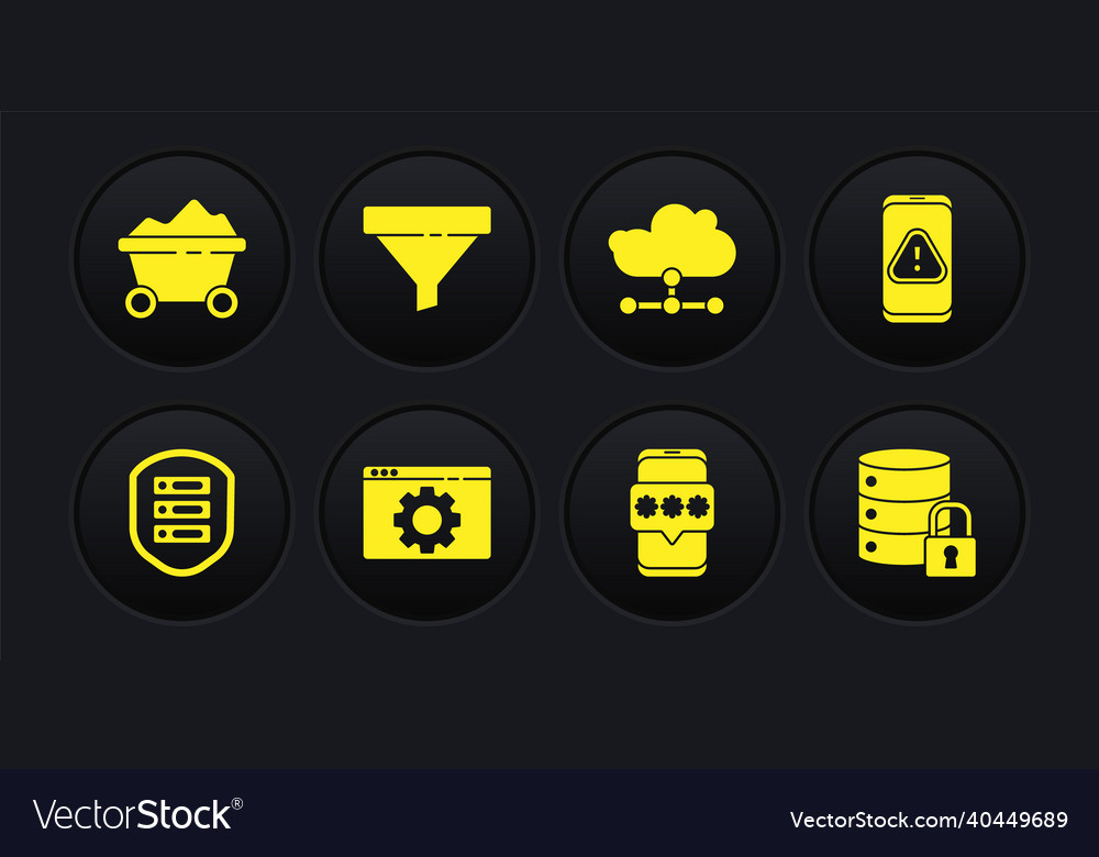 Set server with shield mobile exclamation mark vector image Set server with shield mobile exclamation mark