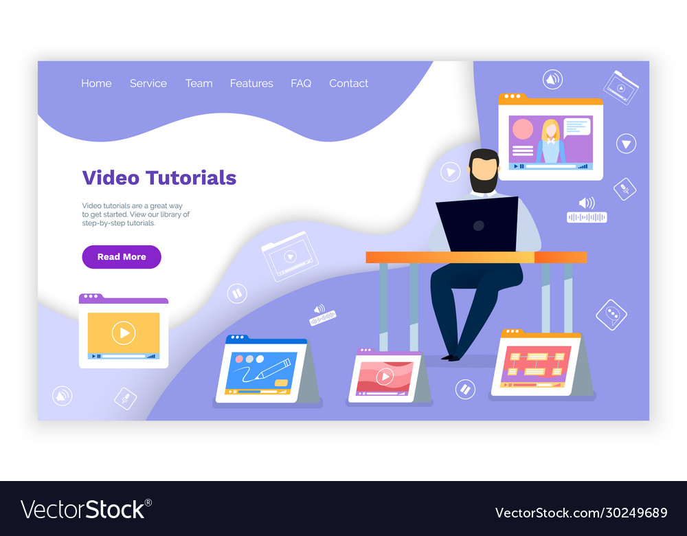 Website with video tutorials online learning vector image Website with video tutorials online learning