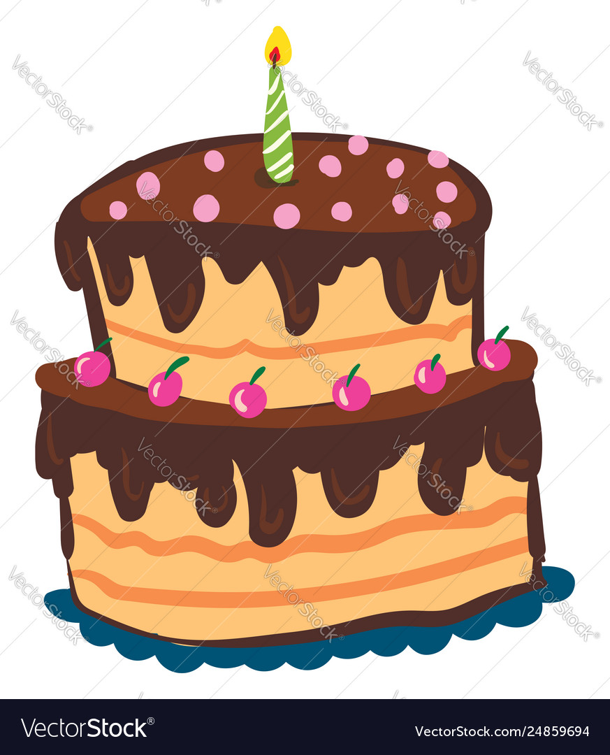 A two layered-cake dripped in chocolate dressing Vector Image