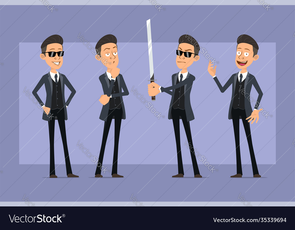 Cartoon flat funny mafia man character set