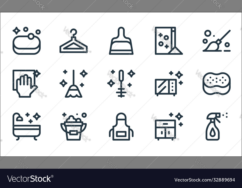 Cleaning line icons linear set quality