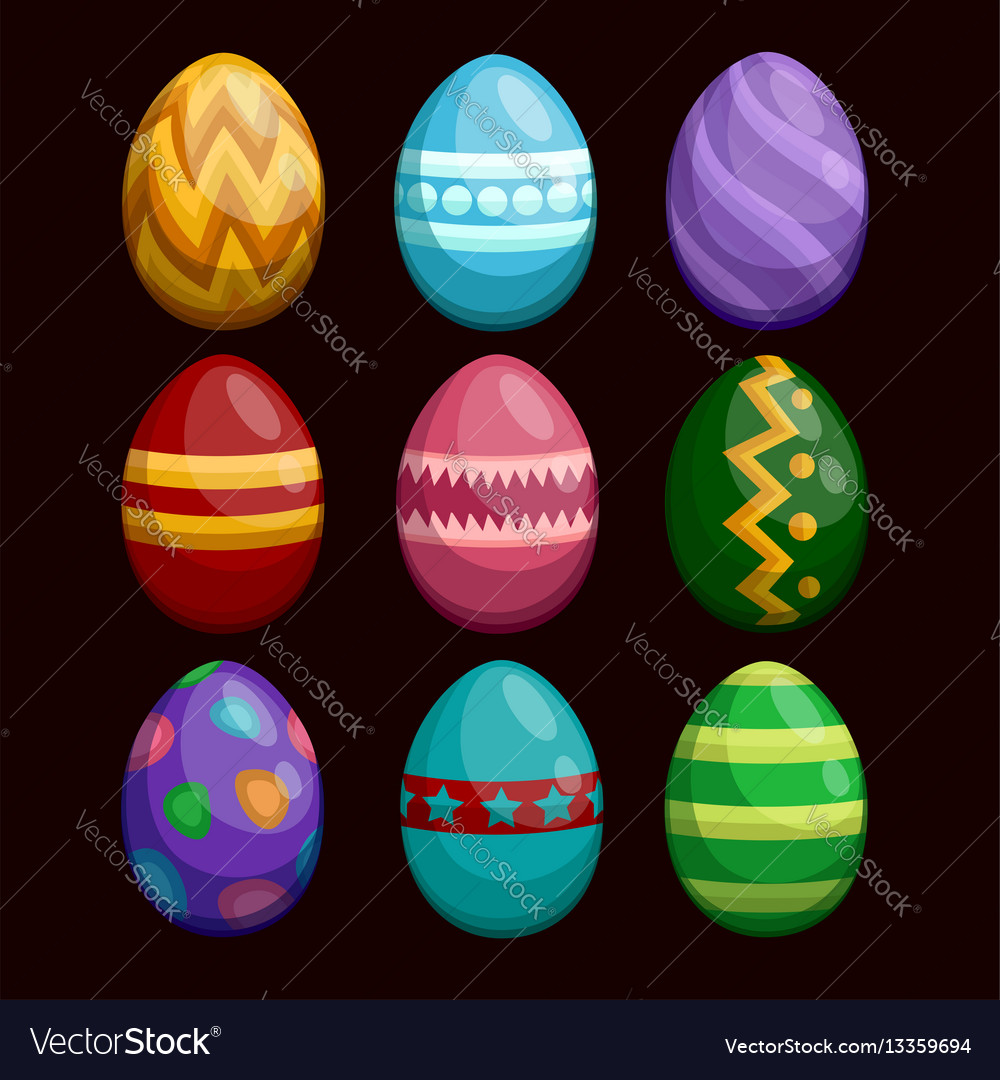 Colorful easter eggs set isolated on dark