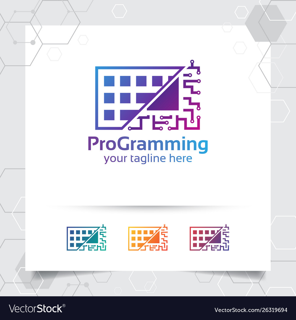Digital coding logo design with keyboard Vector Image