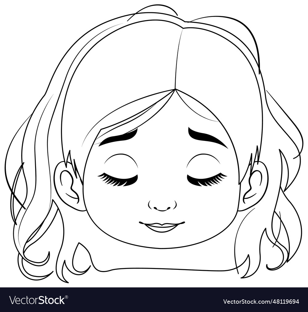 Girl closing eyes outline Royalty Free Vector Image