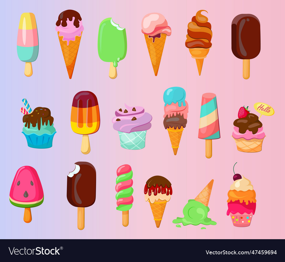 Ice cream set on gradient background Royalty Free Vector