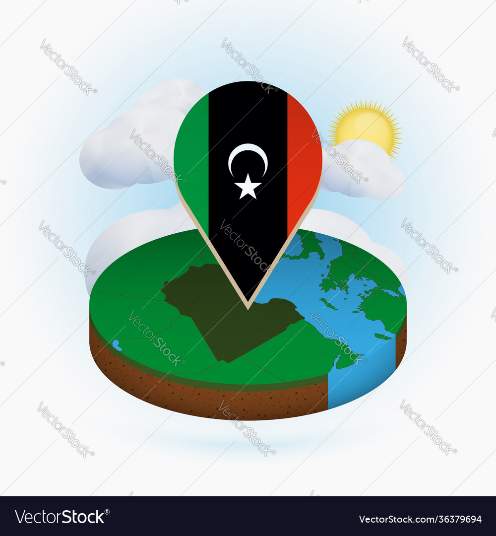 Isometric round map libya and point marker