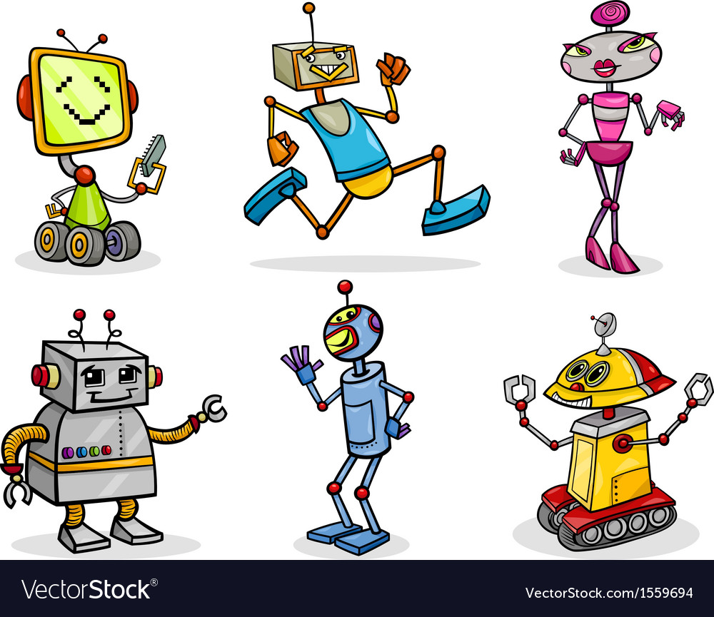 Robots or droids cartoon set