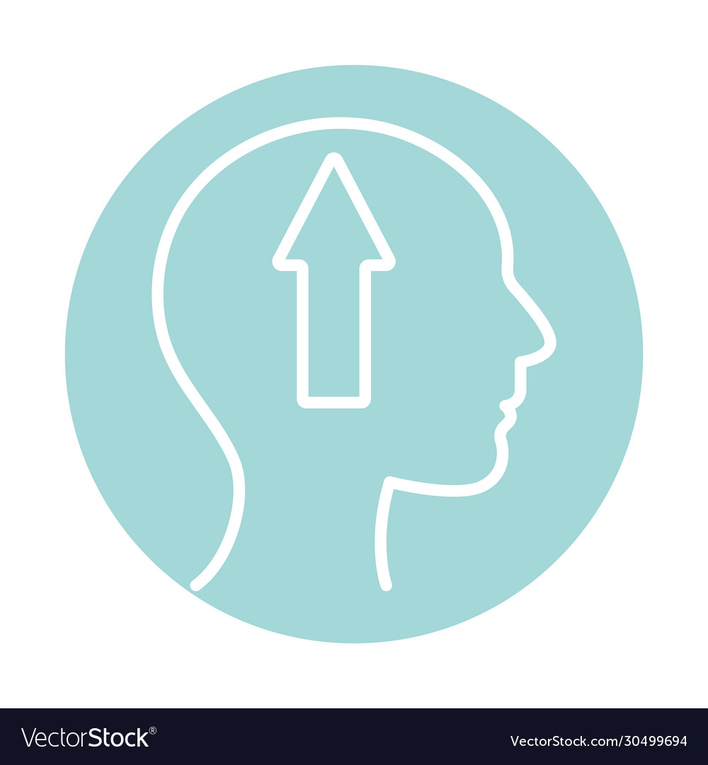 Upload arrow inside human head block style icon