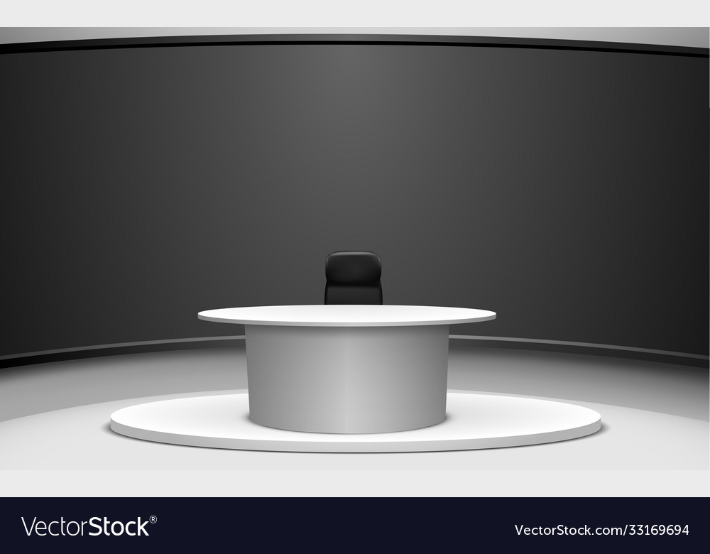 White table and lcd background in a news studio