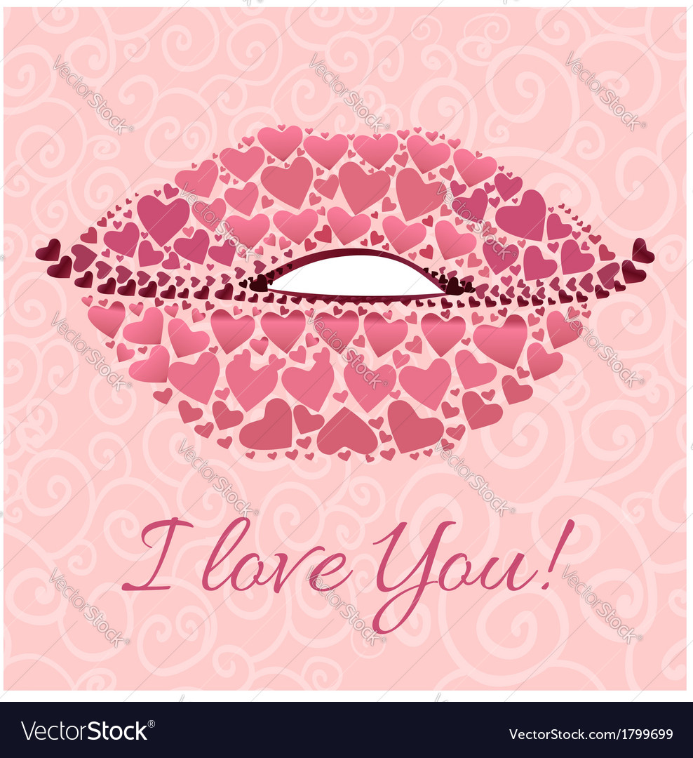 Decorative card with lips for valentines day