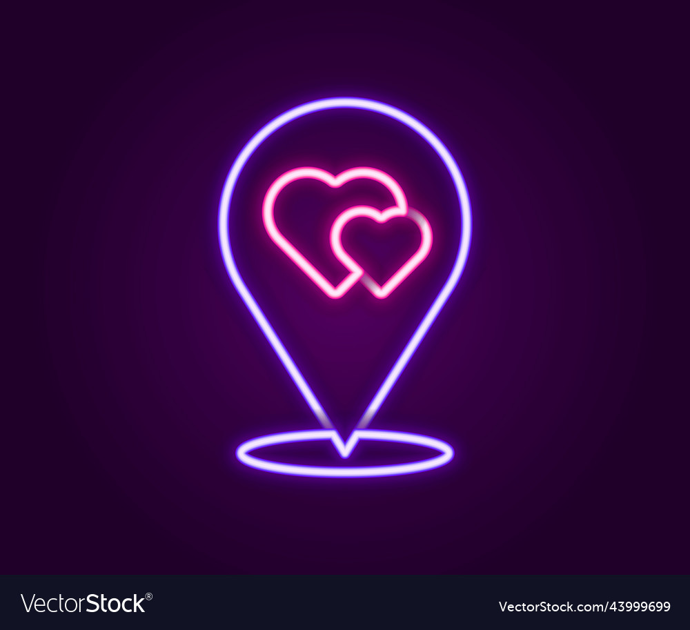 Glowing neon line map pointer with heart icon vector image Glowing neon line map pointer with heart icon