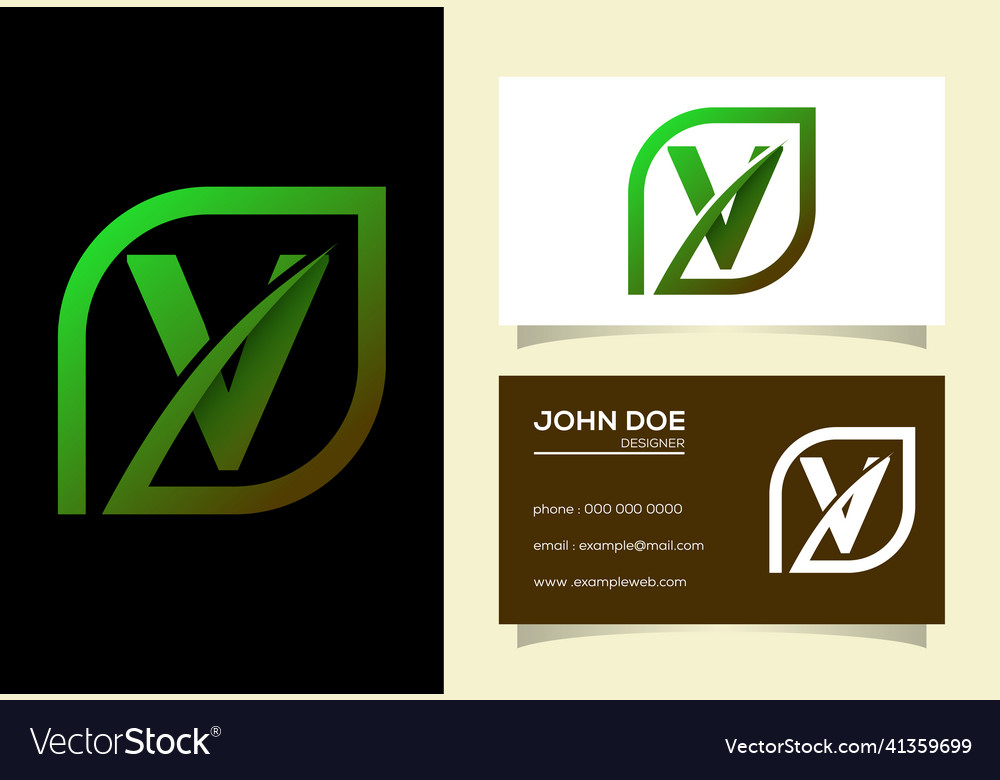 Initial v monogram alphabet with abstract leaf