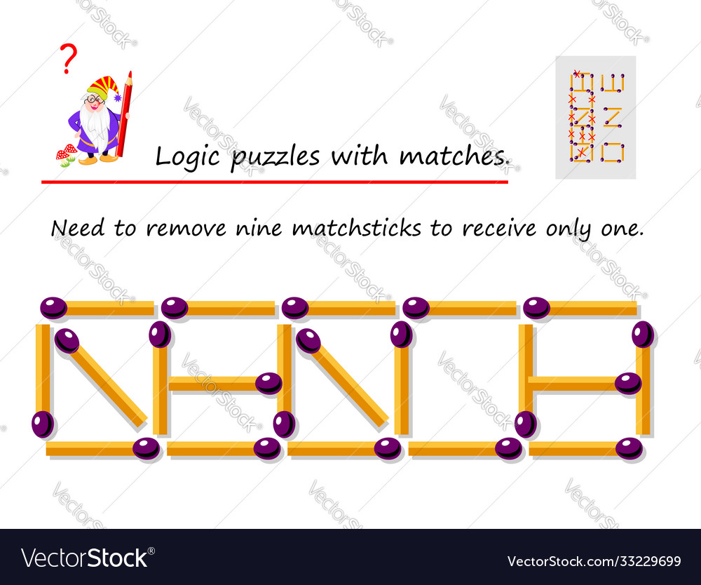 Logical puzzle game with matches need to remove vector image Logical puzzle game with matches need to remove