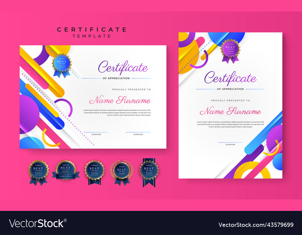 Modern blue yellow pink purple certificate Vector Image