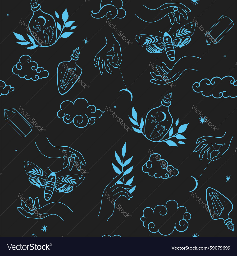Seamless pattern with mystic magical elements vector image Seamless pattern with mystic magical elements