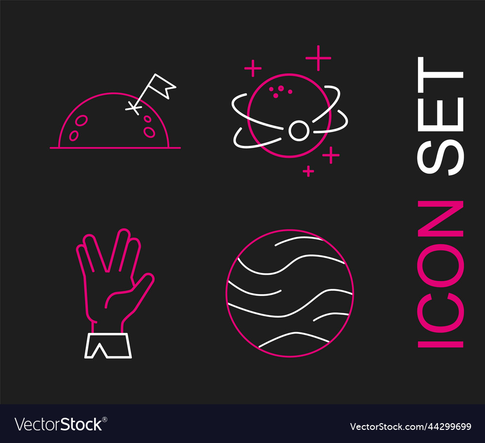 Set line planet vulcan salute and with flag icon vector image Set line planet vulcan salute and with flag icon