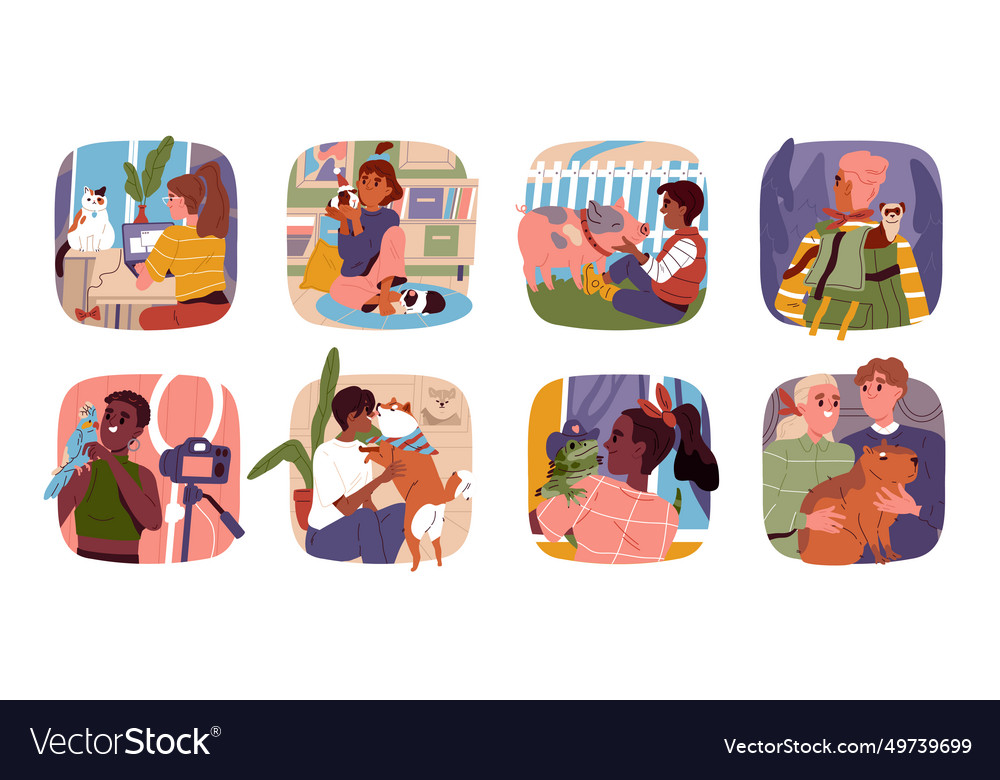 Set of people with pets Royalty Free Vector Image