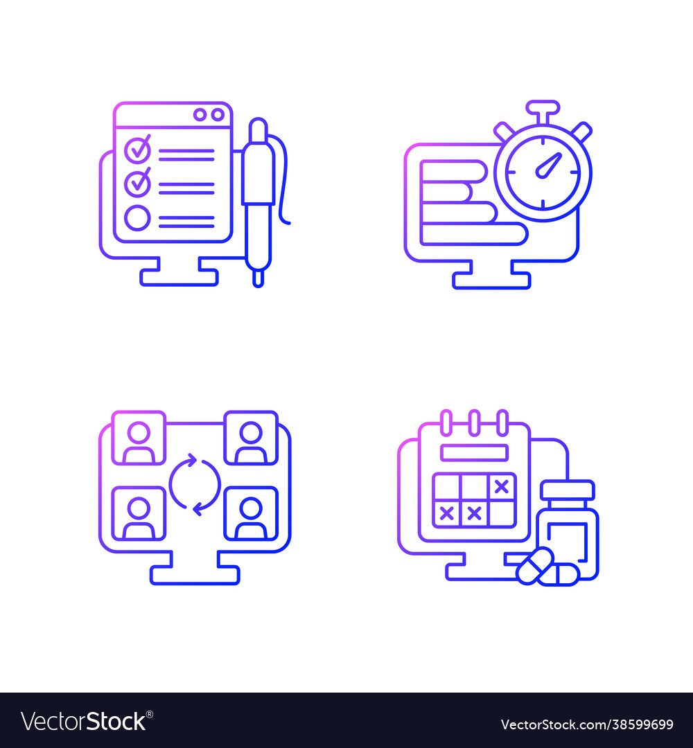 Tracking for remote work gradient linear icons set vector image Tracking for remote work gradient linear icons set