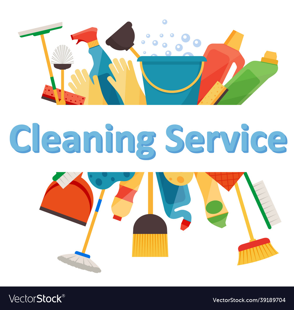 Assorted cleaning items set with brooms bucket