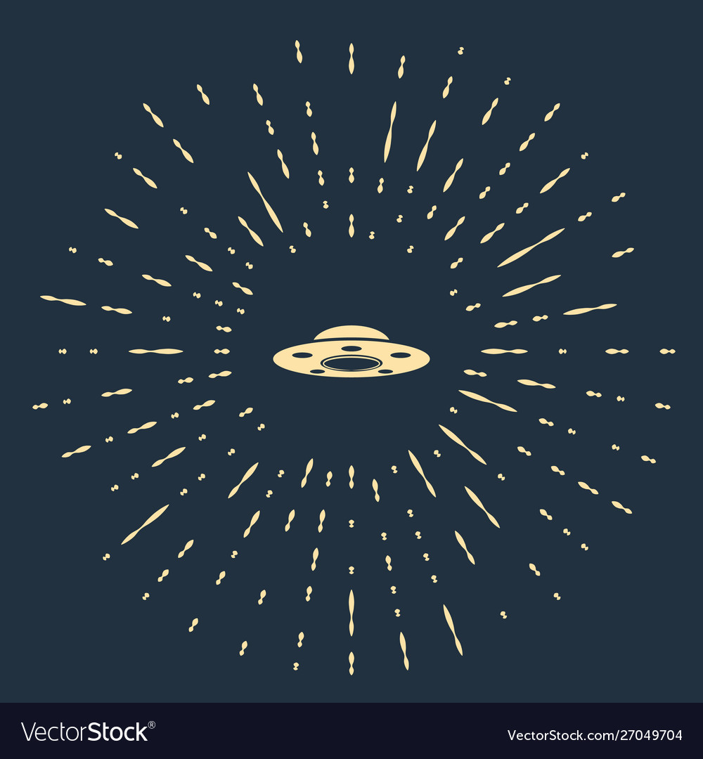 Beige ufo flying spaceship icon isolated on dark