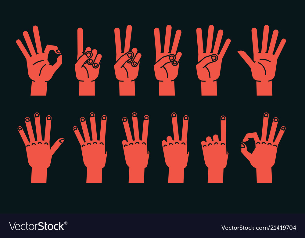 Count on fingers gesture stylized hands showing vector image Count on fingers gesture stylized hands showing